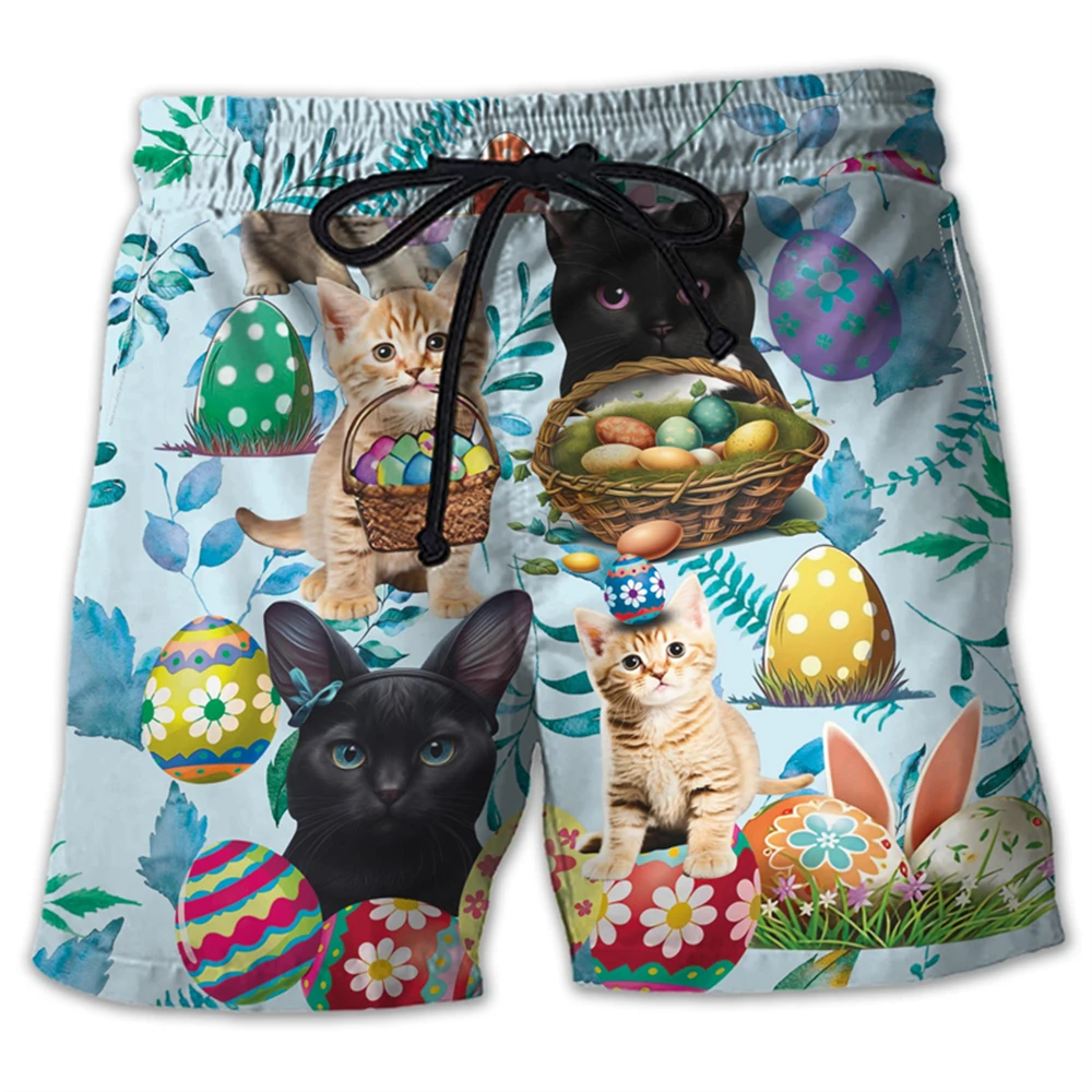 Cartoon Happy Easter Day Dinosaur 3D Print Short Pants For Men Clothes Egg Rabbit Kawaii Beach Shorts Funny Christianity Trunks