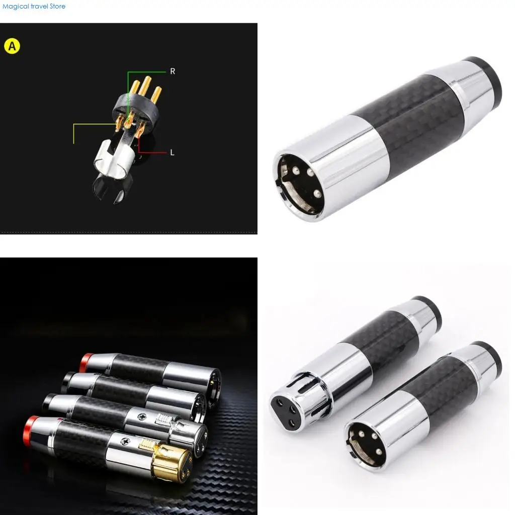 N2UB XLR Plugs Adapter 3Pin Carbon Fiber Gold-plated/Rhodium-plating XLR Male/Female Connectors Speaker AUX-Jack Socket