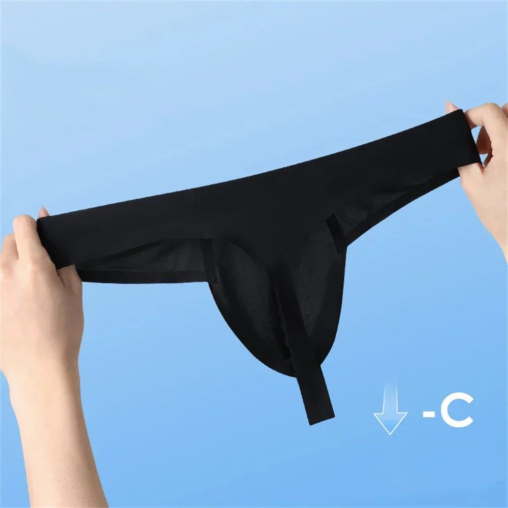 New Hot Sex Ice Silk Thong Men Nylon Bikini Pouch Panties Underwear Male Ultra Thin G Strings Plus Size