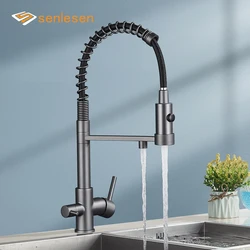 Senlesen Gun Grey Purified Kitchen Faucet Deck Mount Hot Cold Mixer Crane Tap Rotation Spray Stream Mode For Filter Drink Water