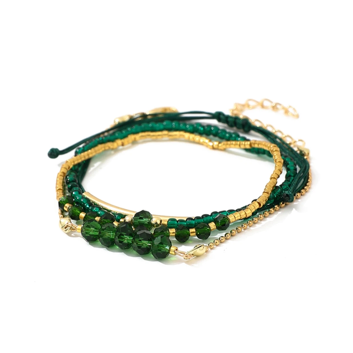 4Pcs/Set Fashion Green Glass Stone Bracelets For Women Boho Handmade Jewelry Accessories