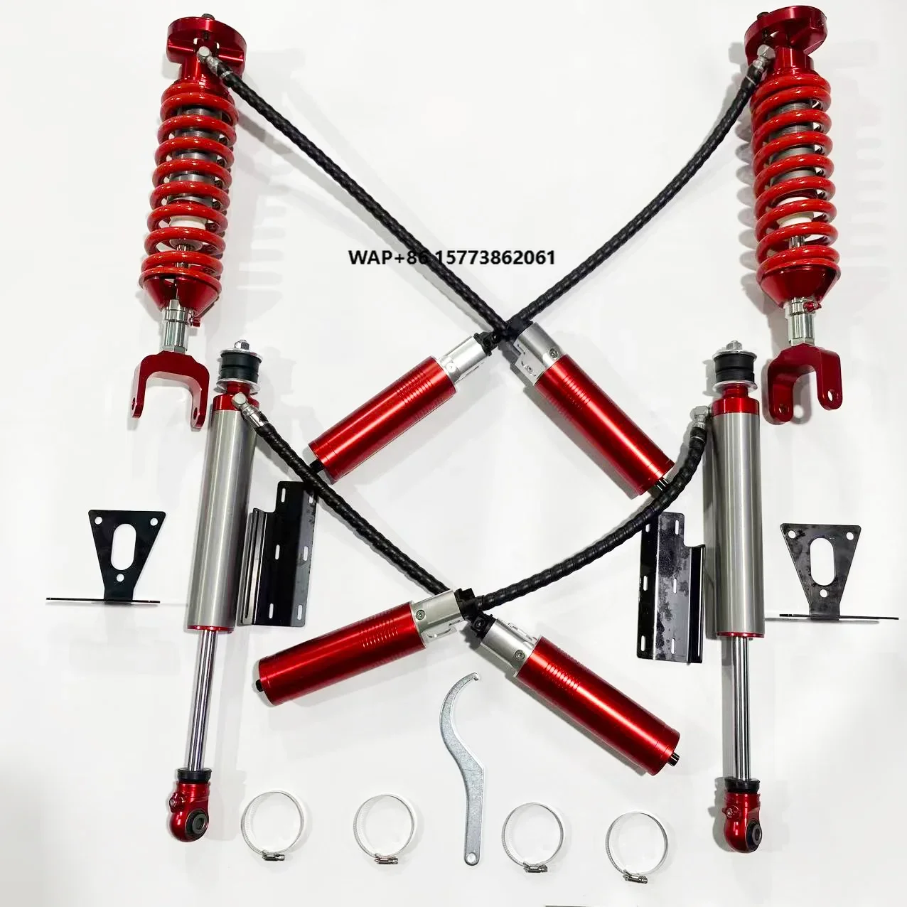 Electronic Control Red 2-inch Lift & 2.5-inch Diameter Front/Rear Shock Tubes Dual Adjustable Compression/Rebound