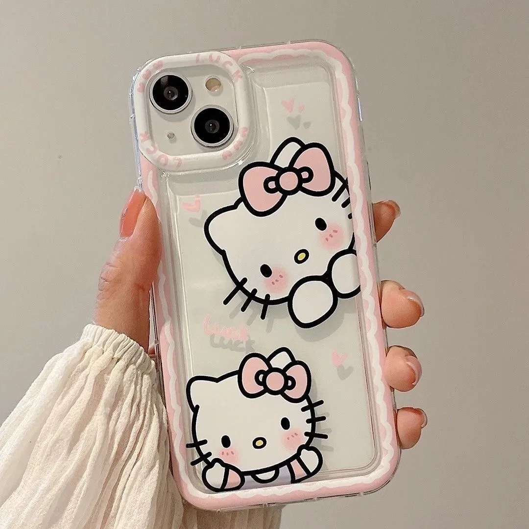 Sanrio Hello Kitty Phone Case For iPhone 15 14 13 Pro Max 11 12 13 Pro XS XR 7 8 Plus Mini Soft Frame Air Cushion Cute Girl Y2K