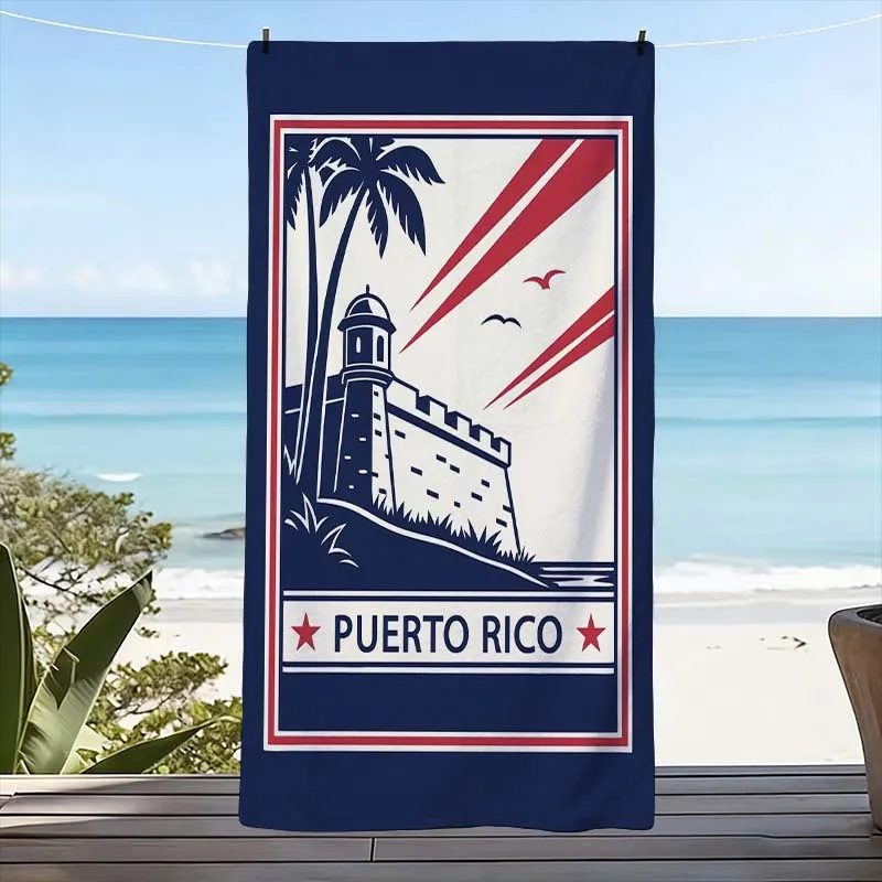 Puerto Rico Beach Towel 80x160cm Large Tropical Summer Vacation Towel Coastal Style Mat Gift for Beach Trip Travel