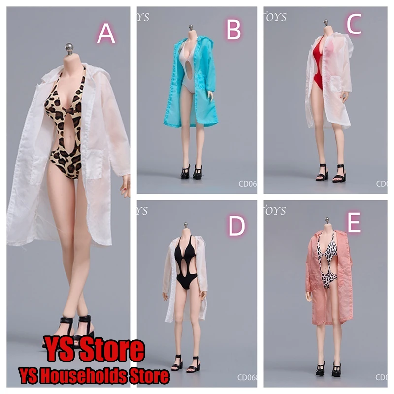 Cdtoys Cd068 1/6 Female Soldier One Piece Swimsuit Long Sunscreen Coat Sandals Clothes Set Accessory For 12