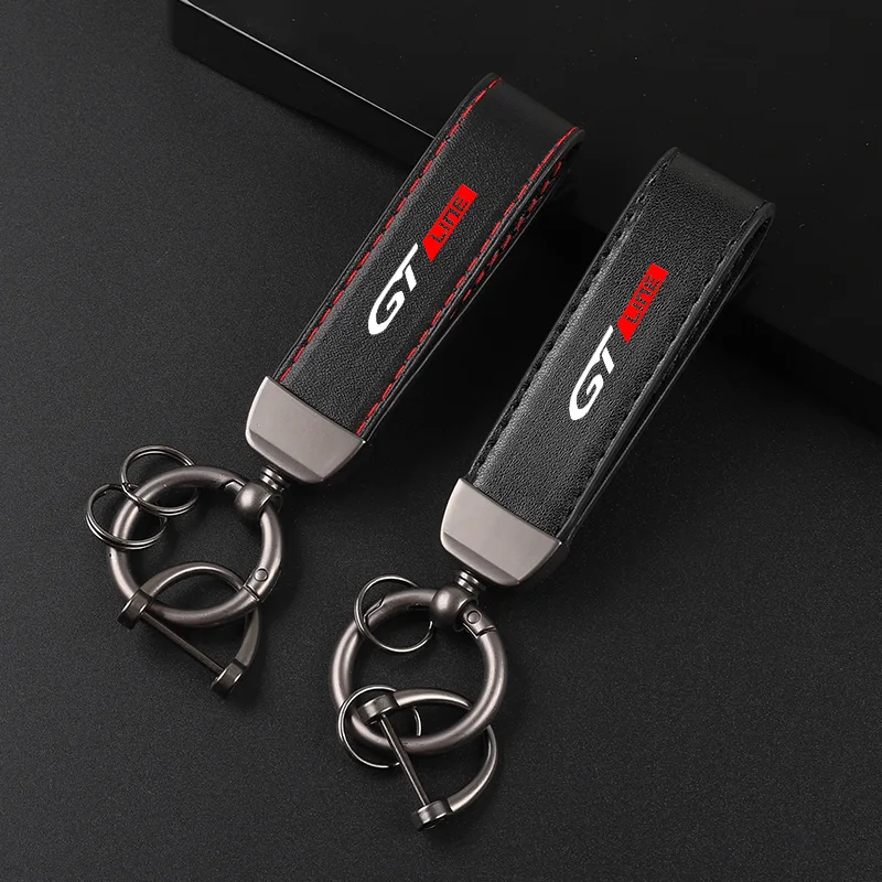 Deluxe Leather Keychain with Car Badge Keychain Pendant For Peugeot GT line