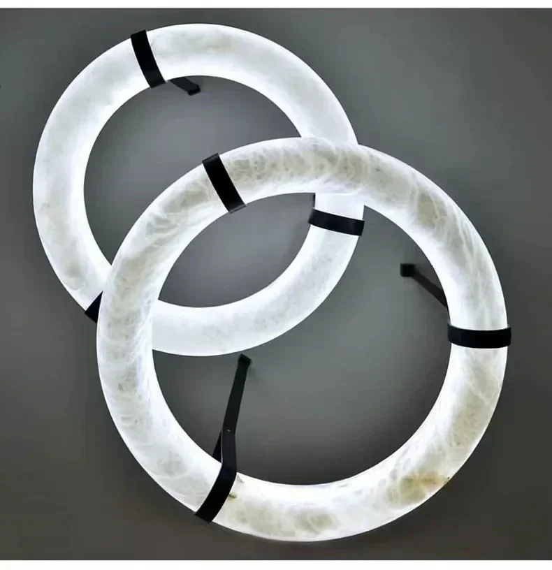Luxury Leather Spanish Natural Marble Ceiling Lamp Living Room  Chandelier Home Decor Lighting