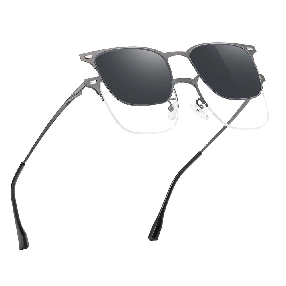 VIVIBEE Semi Rimless Magnetic Clip On Sunglasses Polarized Square Men Blue Light Blocking Glasses Frame UV400 Women Sunshade