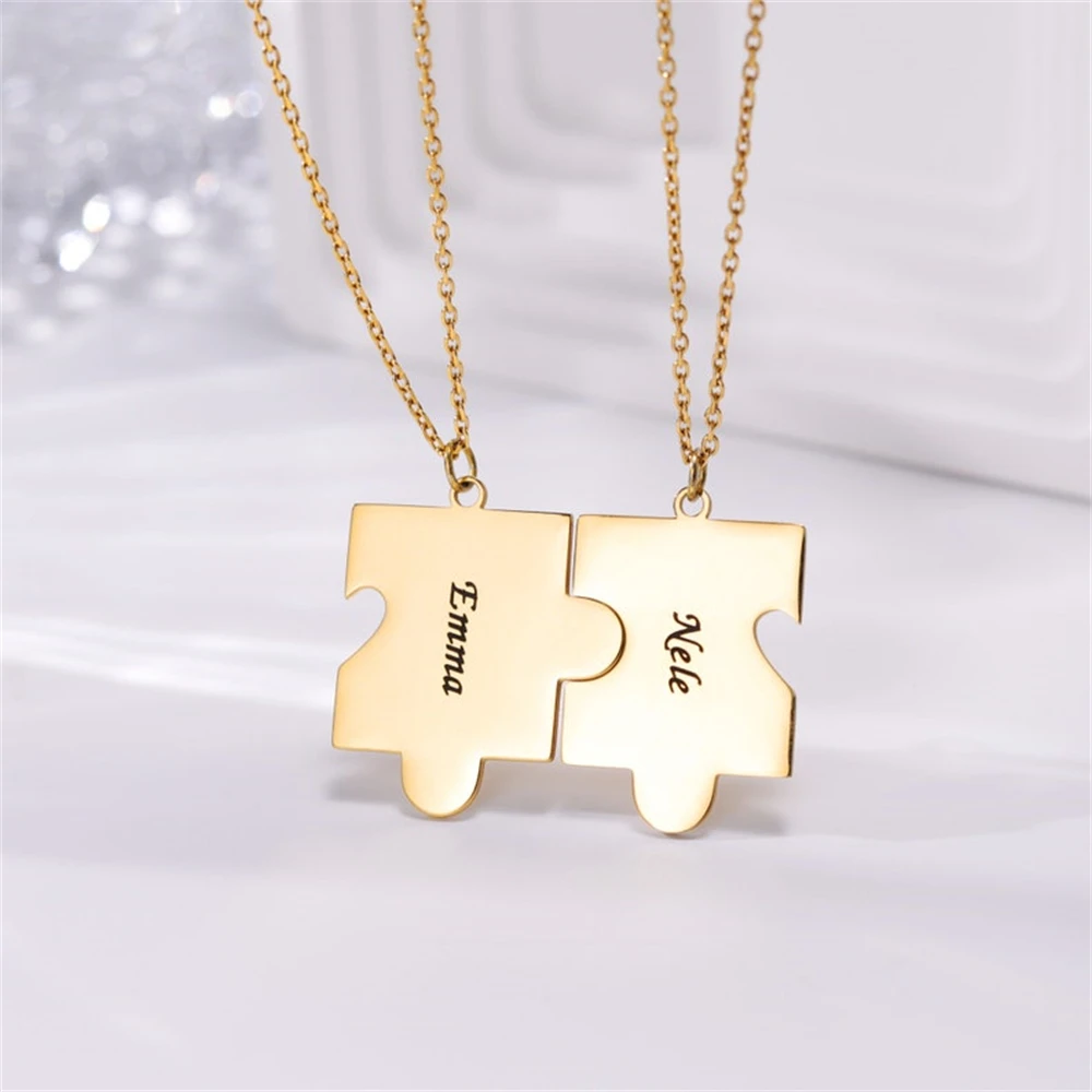 Custom Puzzle Necklace Stainless Steel Jewelry For Women Customized Name Statement Necklace Couple Friendship Gift