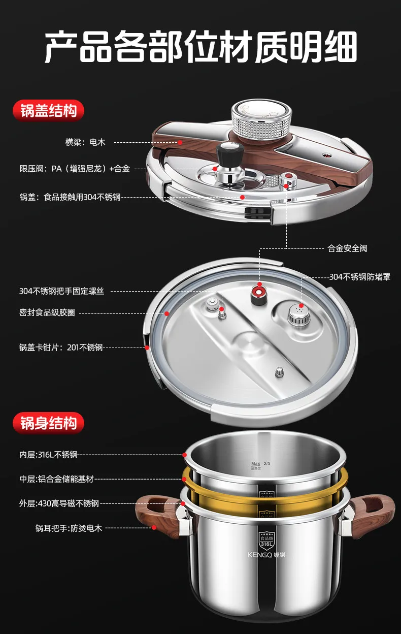 Pressure cooker household gas stainless steel thickened induction cooker universal new model