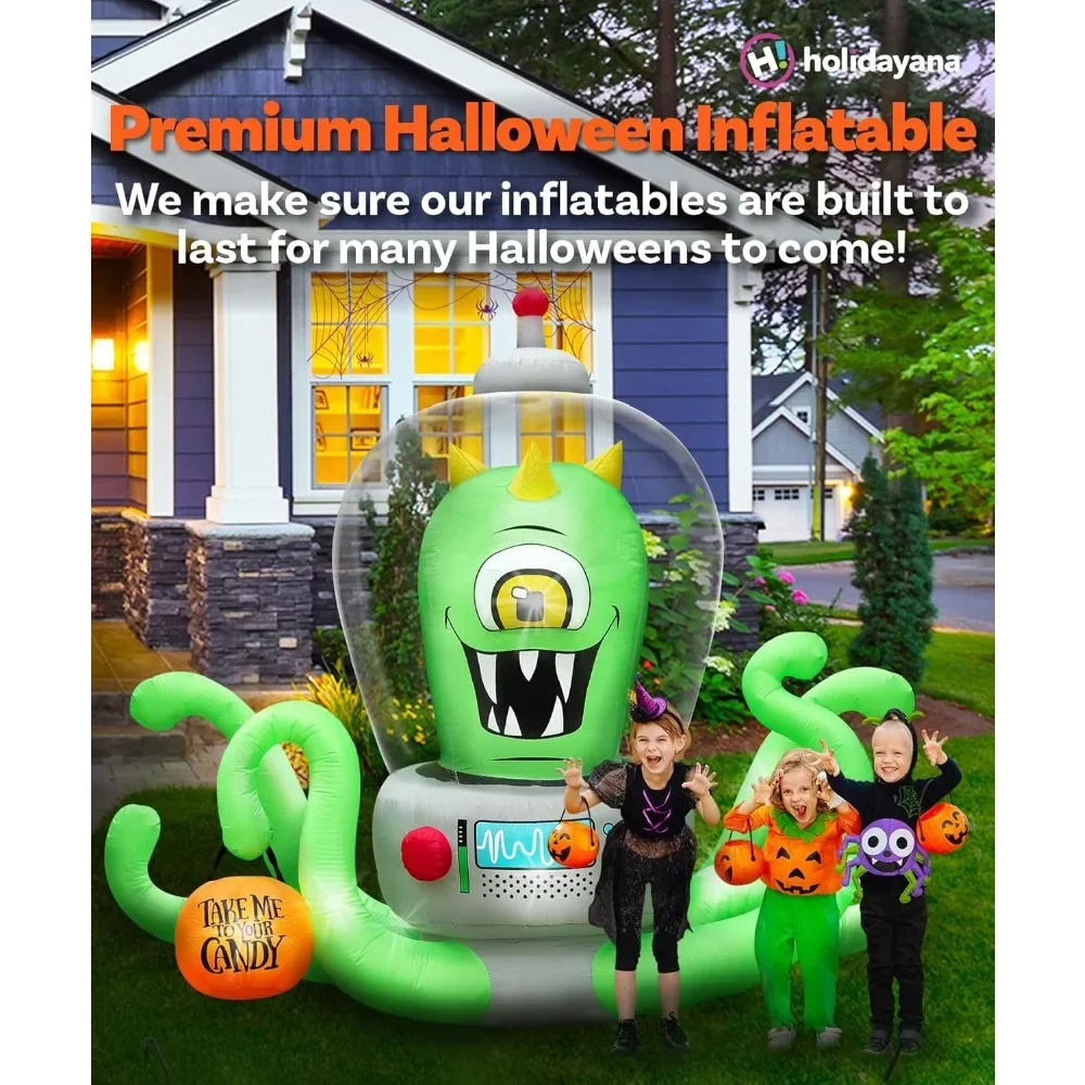 Halloween Inflatables 7ft Trick or Treat Alien. Large Inflatable Outdoor Halloween Decorations. Inflatable Halloween