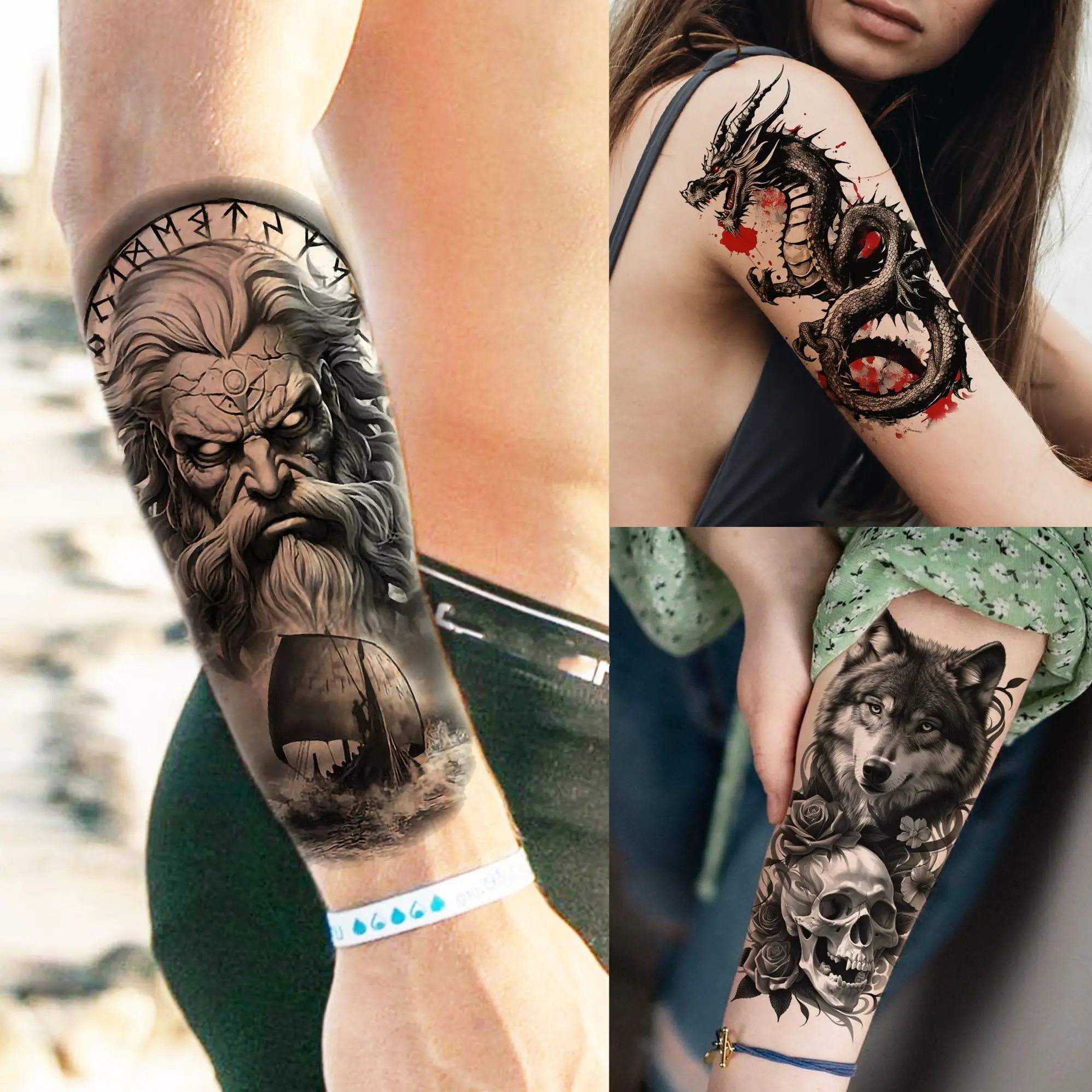 

1 Sheet Cool Animals Zeus Dragon Wolf Temporary Tattoos For Men Women Adults Waterproof Realistic Fake Tattoo Sticker Body Art