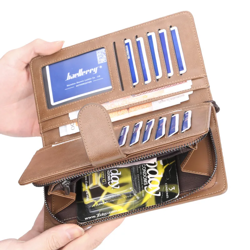 Baellerry Men's Multifunctional PU Leather Wallet Business Zipper Coin Purse Long Credit Card Holders