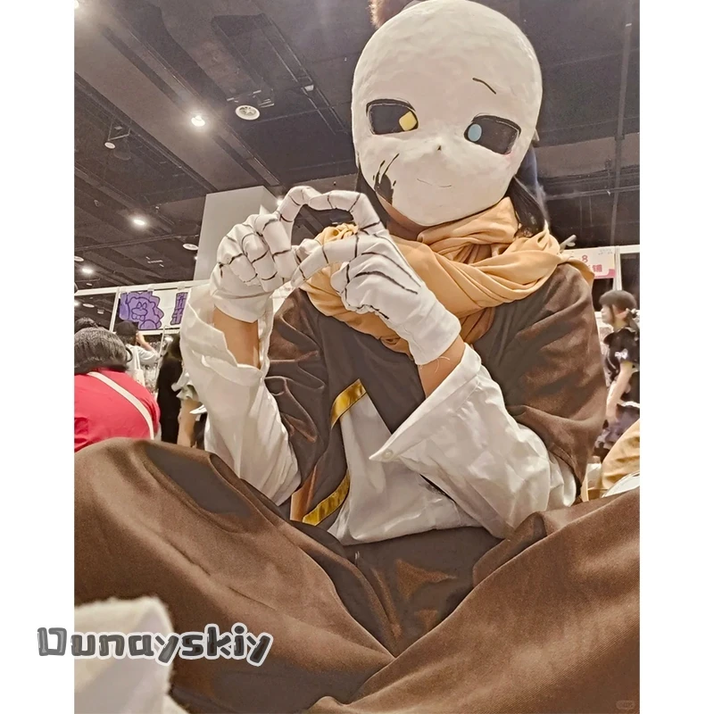 CR6.18*Undertale OC Ink! Sans Cosplay-Kostüm, Maske, braune Outfits, Halloween, Anime, Spiel, Unisex-Kleidung, Karneval, Rollenspielanzug, Schal