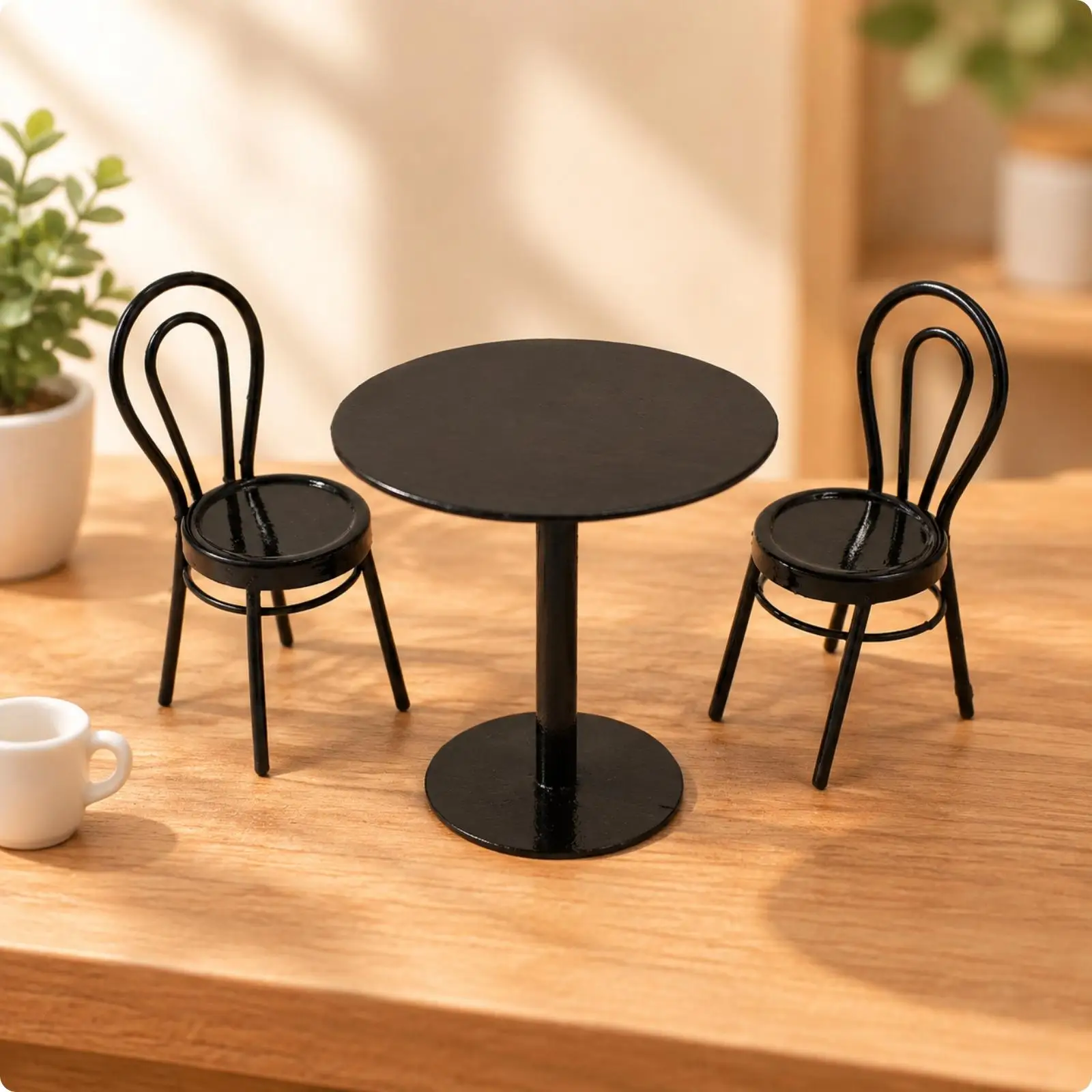 1 12 Scale Miniature Cafe Furniture Set Iron Dollhouse Table and Chairs Black Glossy Decor for Collector Display Vignette