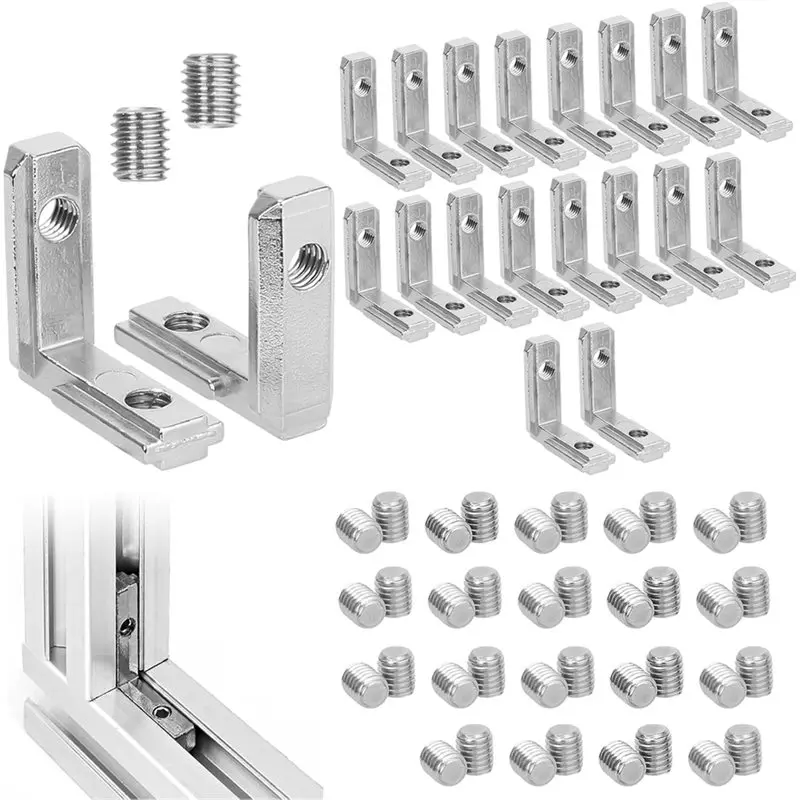 【GIFT】Pack Of 20 T-Nut Inner Angle 2020 M5 Aluminium Profile Connector 90° Corner With 40 Screws