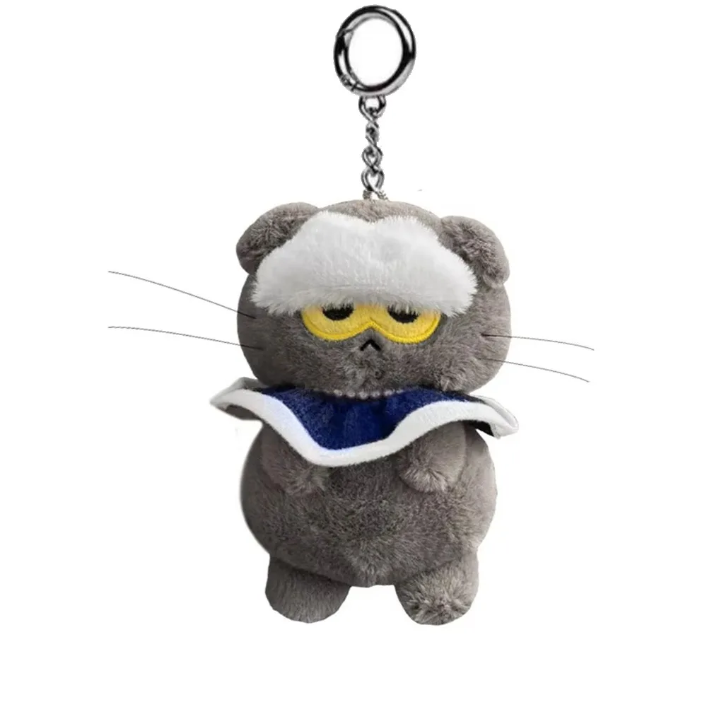 Miękka, puszysta zabawka pluszowa w kształcie kota, zabawny, zły kot w stylu kreskówkowym, pluszowy breloczek do kluczy, uroczy, pulchny, szary breloczek GD.