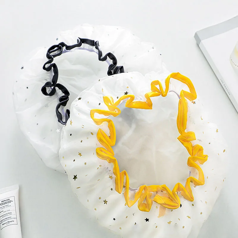 Adult Double-Layer Shower Cap Ladies PVC Waterproof Bathing Hat Oil-Proof Kitchen & Bathroom Household Accessory