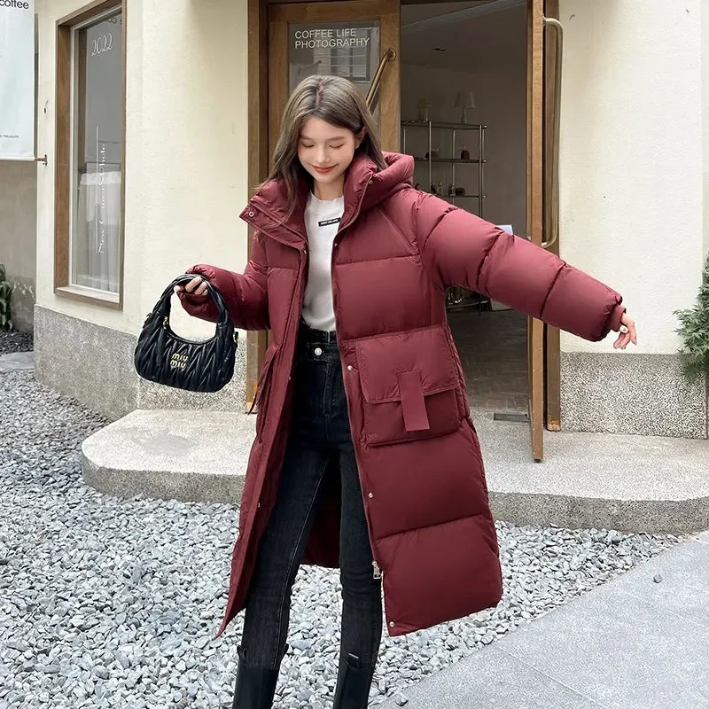 

Women Black Parka Outwear Korean Lady Long Bright Puffer Coat Autumn Winter Female Large Size Warm Down Cotton Jacket