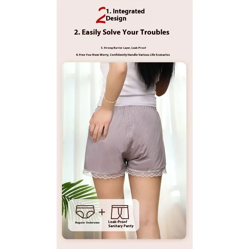Bragas de período recortadas de encaje para mujer, protección antifugas, cobertura completa, ropa interior sanitaria, fotografía de menstruación cómoda