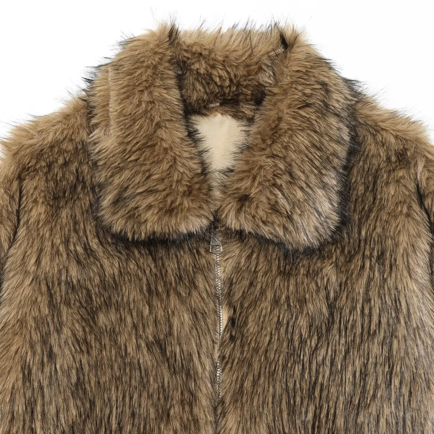 Faionable Versátil Casaco de Pele Artificial JNLEAOG Or Casacos Feminino Tecido de Poliéster Longo Fechamento com Zíper