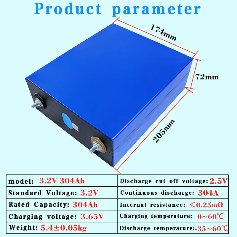 1PCS New EVE 304K Lifepo4 Battery 3.2V 304Ah DIY 12V 24V Electric Vehicle Boat solar camping golf cart UPS Grade A Battery Pack