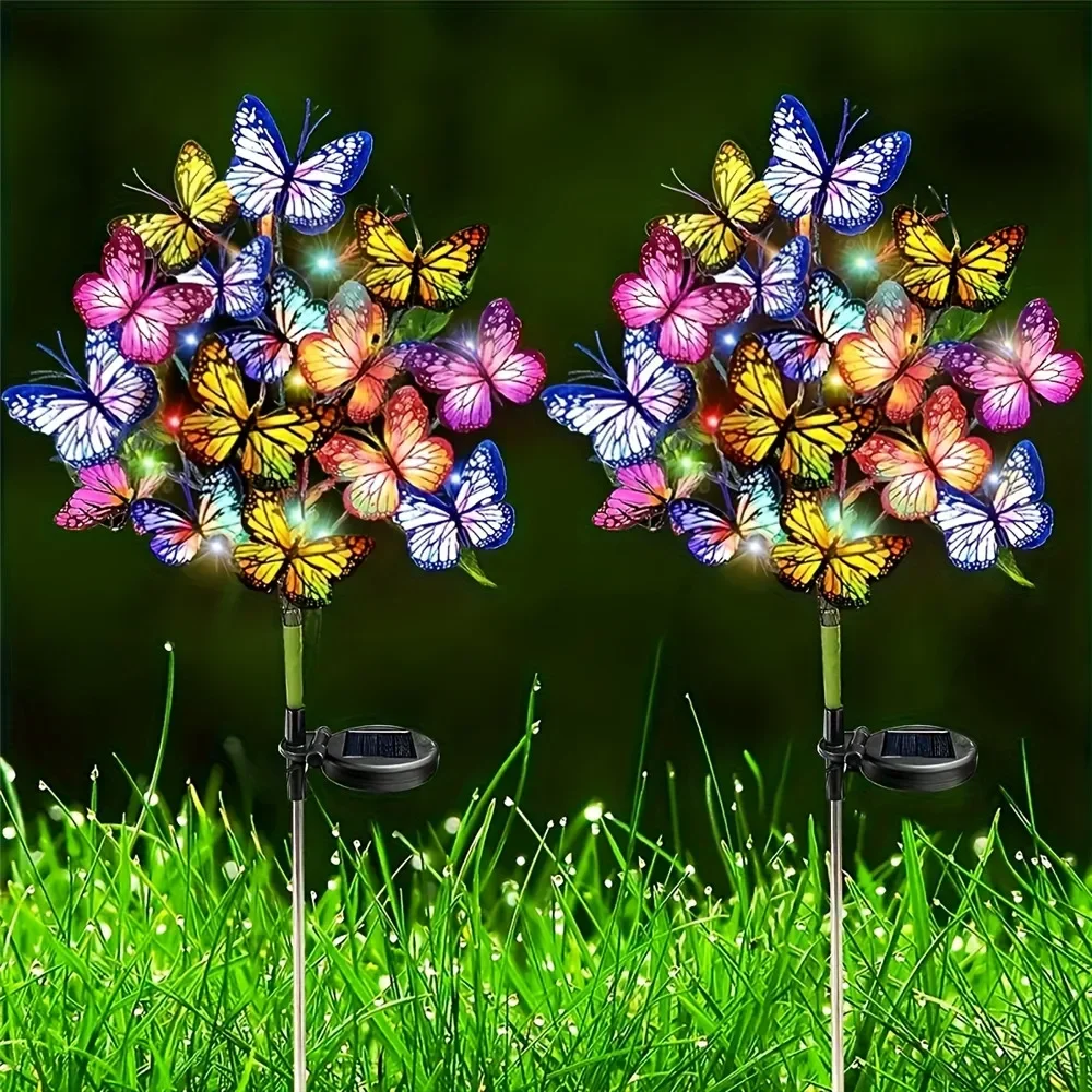 1pc Outdoor Solar Lawn Lamp Artificial Butterfly Sunflower Solar Garden Ground Lights Camping Wedding Party Atmosphere Decor