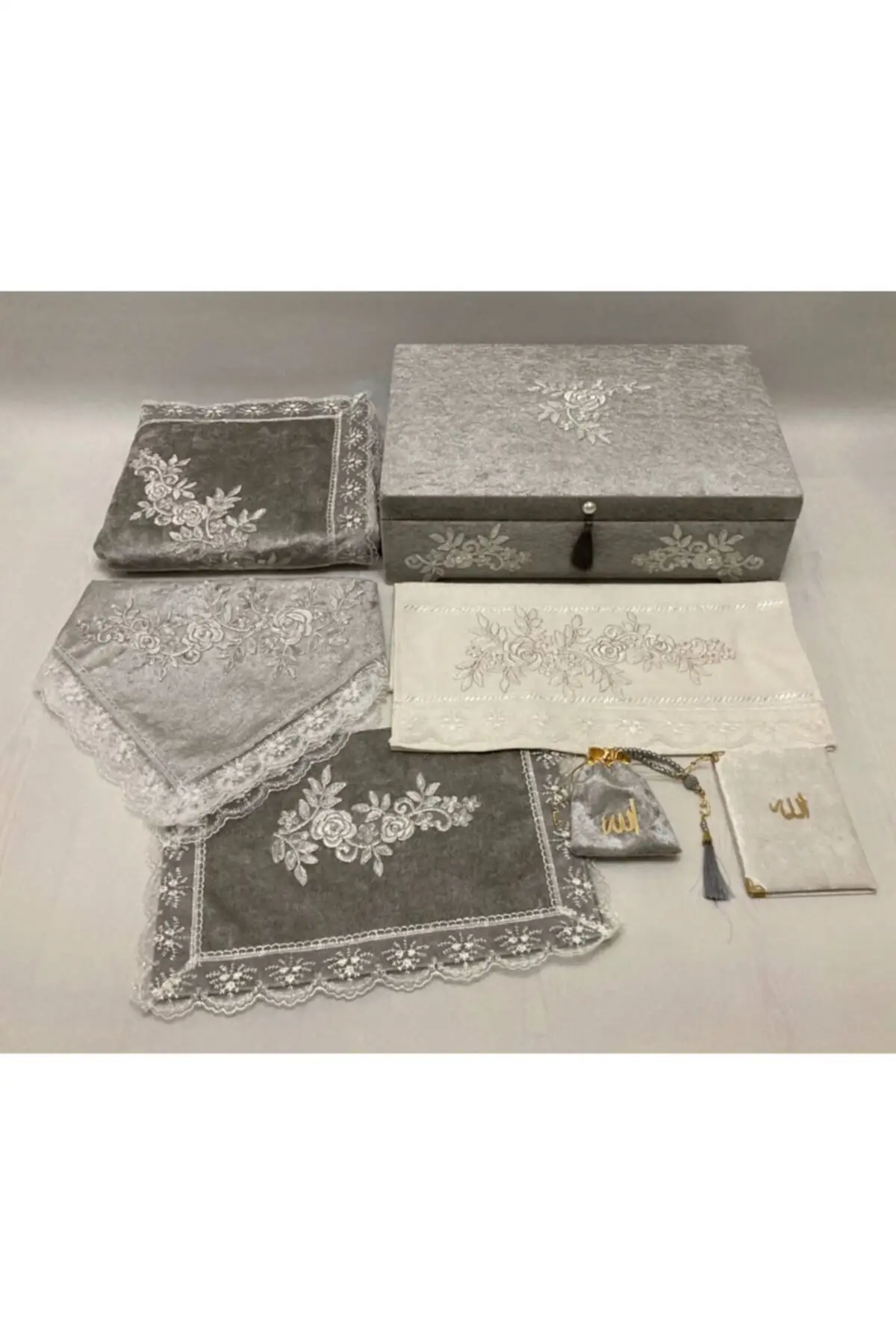 

DOLBOVI gray velvet crate set french guipure piece set 7 piece Meditation Rug