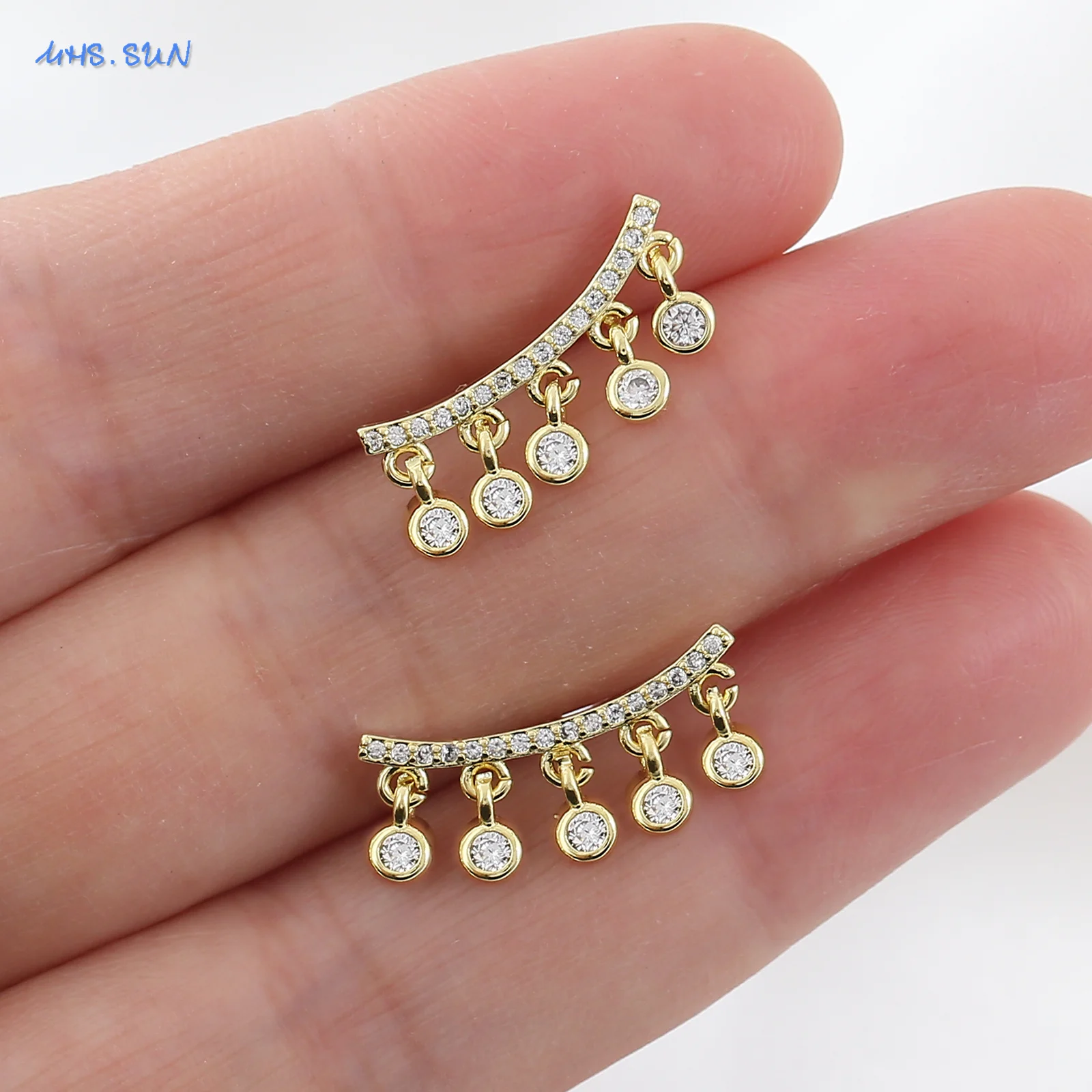 SUNSLL Elegant Goldplated Cubic Zirconia Geometric Stud Earrings For Ladies Beaded Fringe Fan Shaped Earrings Party Jewelry