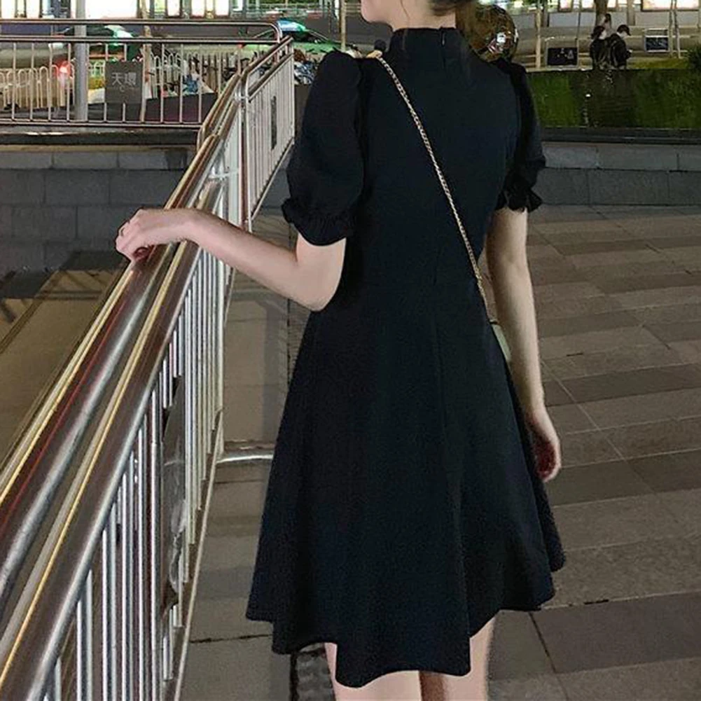 

Летние платья, модное винтажное однотонное платье трапециевидной формы в китайском стиле, женское элегантное платье с коротким рукавом, женский халат с воротником-стойкой, Vestidos