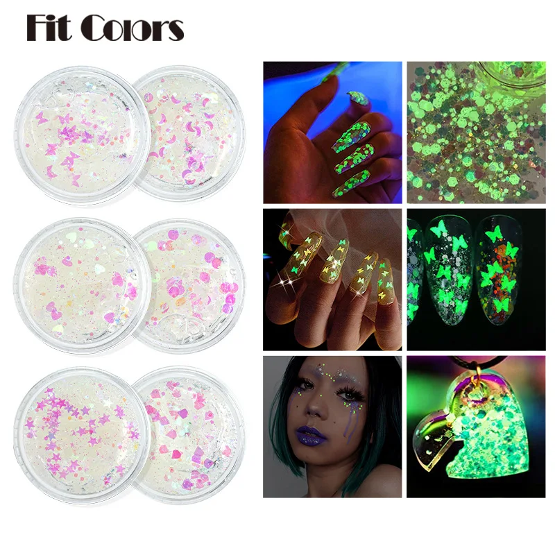 6 In 1 Luminous Glitter Gel Stage Dress Nightclub Style Halloween Nail Art Sequin Festive Glitter Makeup Glitter Eyeshadow