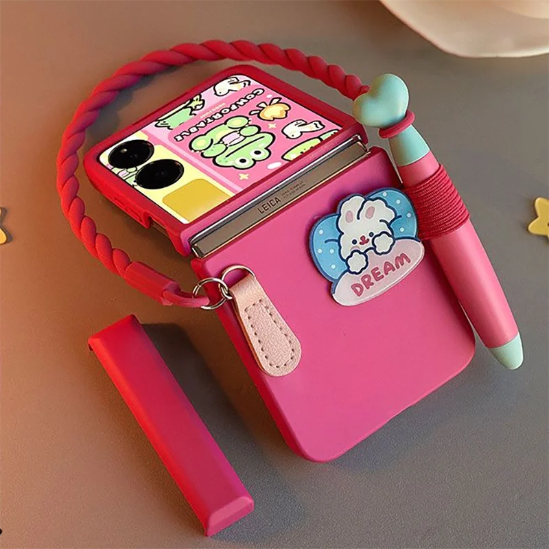 

For Xiaomi Mix Flip Case Cute Cartoon flip Phone Cases With Stylus Pen & Hand Strap Shockproof Hard Anti-Drop ﻿ ﻿Cover