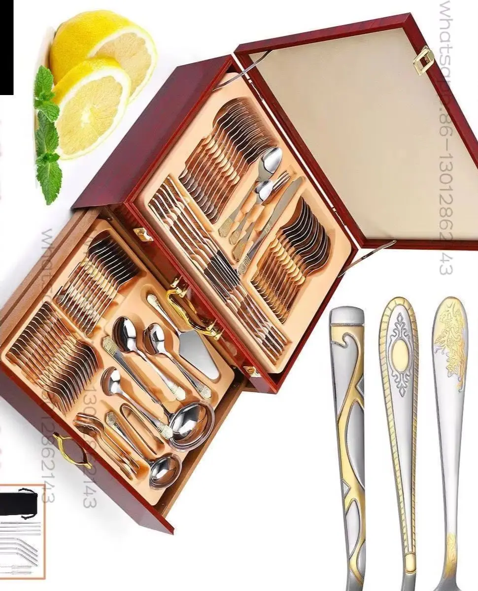 NEW   Tableware set 72-piece set 84-piece set gold-plated stainless steel knife, fork and spoon gift box