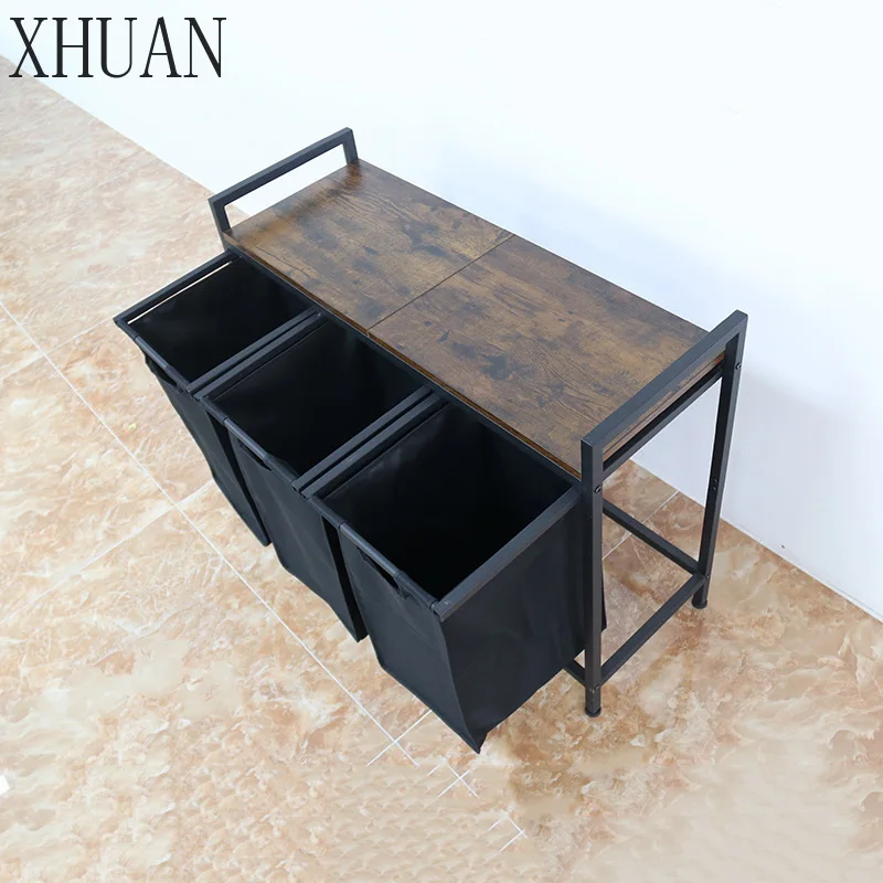 Indoor furniture  board rack, kitchen storage rack, multi-functional bathroom, bedroom three-grid laundry basket