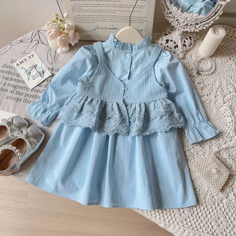 

Girls Korean Style Set Spring and Autumn New Fashionable Shirt Dress and Camisole for Baby Girls2025Two-Piece Set