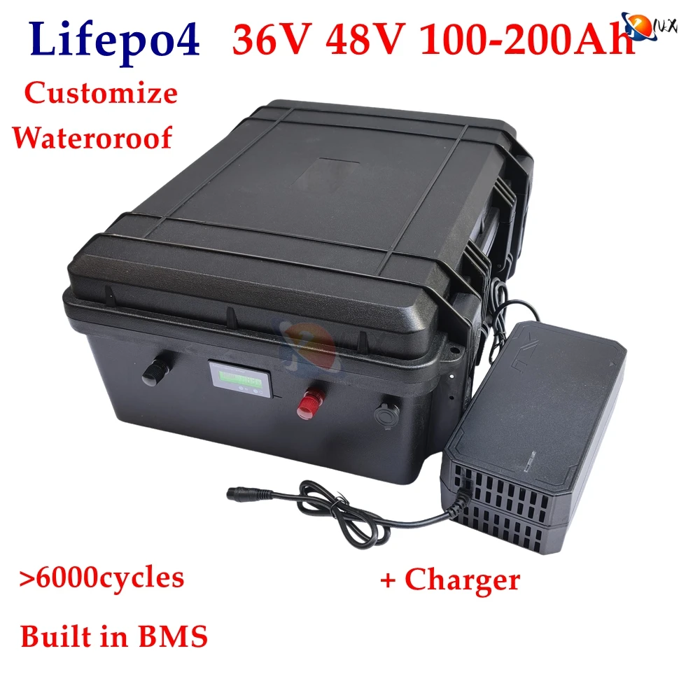 BMS 12S 16S 36V 48V 100Ah 120Ah 150Ah 200Ah Lifepo4 Lithium Battery for 3600W 5000W Trolling Motor Motorhome Solar System RV