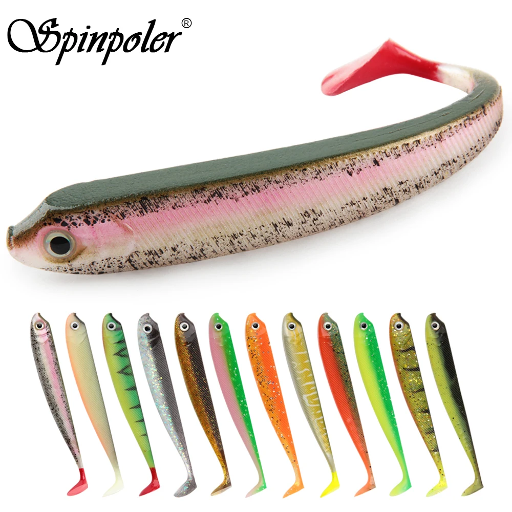 Spinpoler-Señuelos blandos de 75mm, 95mm, 125mm, cola en T, Señuelos de pesca Jigging, Wobblers, Lucio, aritificial, silicona, Swimbait, Leurre Souple