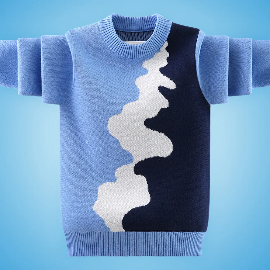 

Boys Sweater New 2024 Autumn Winter Full Print Fashion Children's 100%Cotton Pullovers For Kids Age 4-15 Years Wear