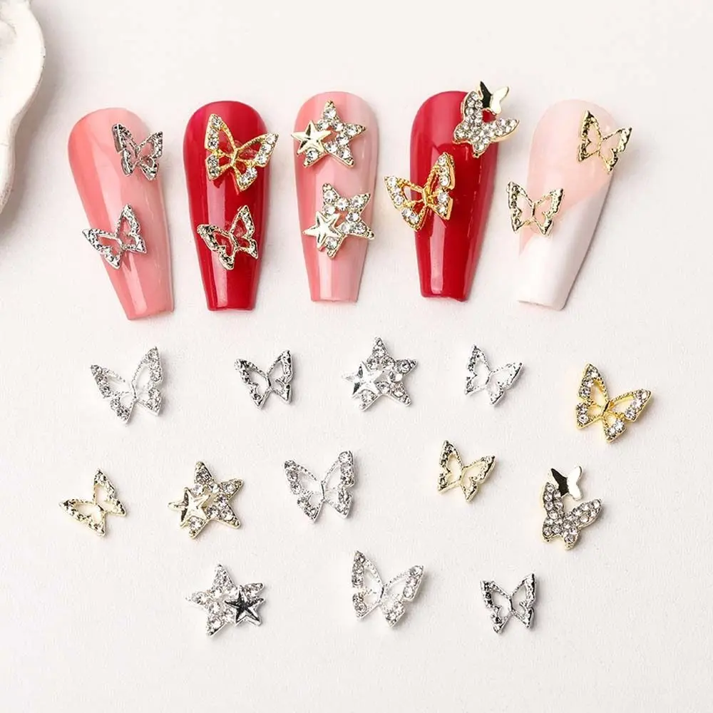 10 unids/set de accesorios para uñas, decoraciones para uñas de mariposa, dijes de cristal para uñas, Material de manicura, diamantes de imitación para uñas de estrella, suministros para uñas