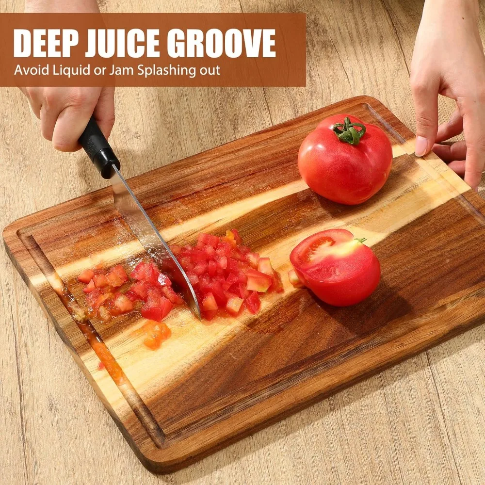 Roshtia 6 قطع لوح تقطيع خشب السنط 14 × 10 لوح تقطيع خشبي للمطبخ صينية تقديم Charcuterie قابلة للعكس جزار Blo