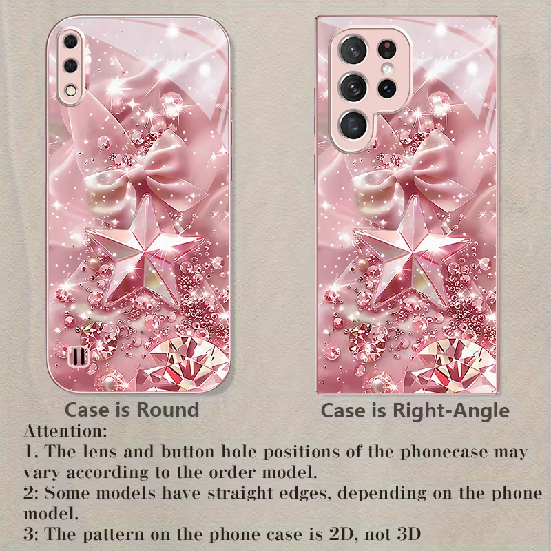 Bow Crystal Star Glitter Pink Metallic Glass Phone Case For Samsung A01/A02/A03 Core/A04/A04e/A05/A05s/A07/A70/A71/72 Back Cover view 6