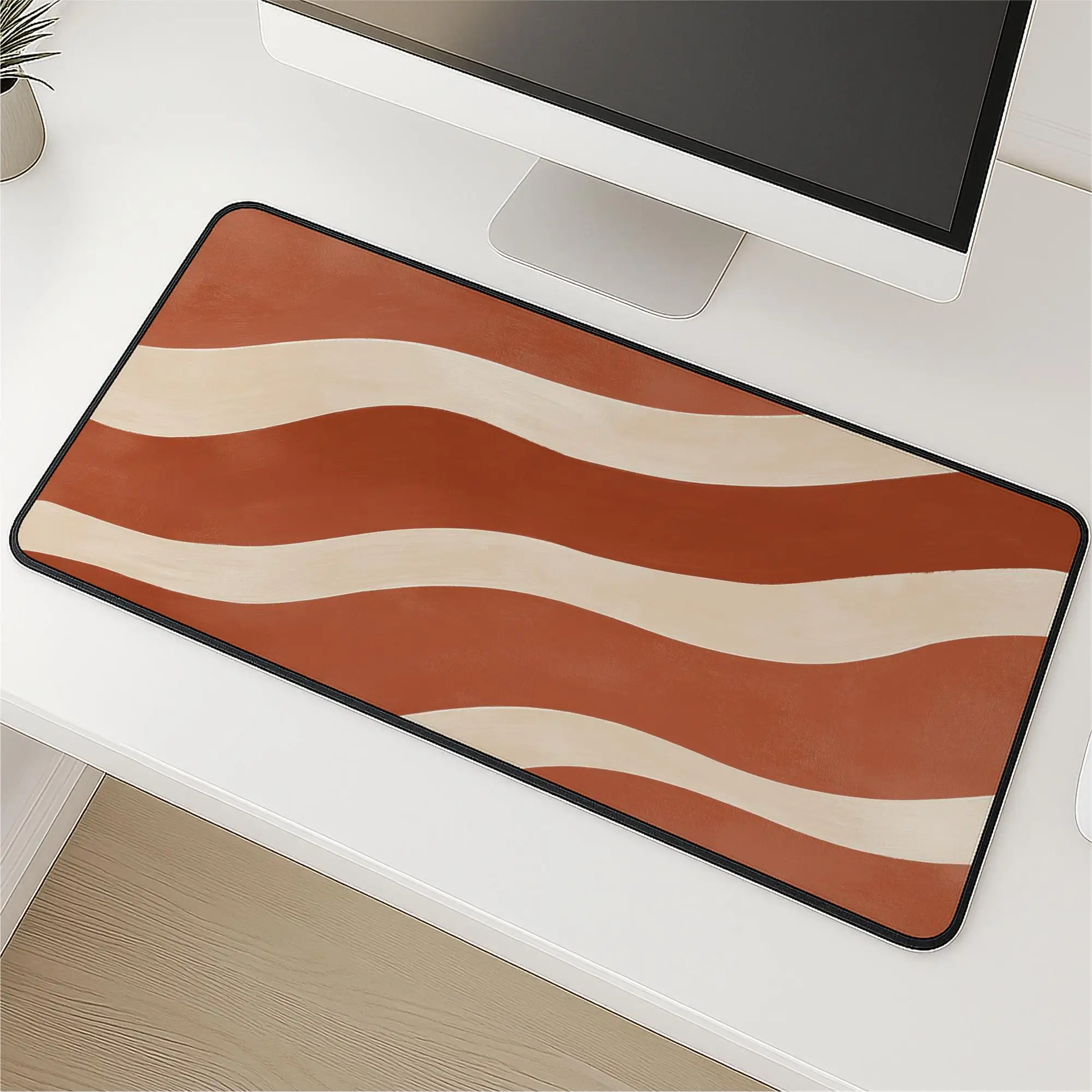 Red Terracotta Wave Pattern Desk Mats, Cute Computer Deskmat, Keyboard Mat, Office Decor, Cute Mouse Pad, Couple Gift XXL