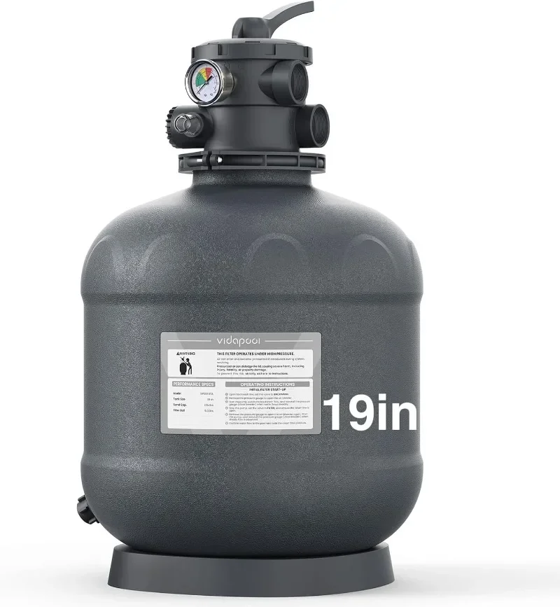 19in Sand Filter System with 6-Way Valve, Up to 29,000 Gallons Pool Sand Filter, Pool Filter Fits All Above Inground Pools, Grey