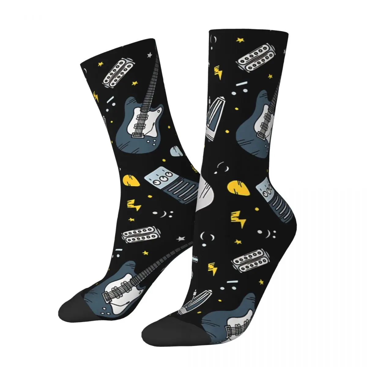 Funny Men's Socks Guitar Rock Retro Music Notes Hip Hop Novelty Crew Sock Gift Pattern Printed