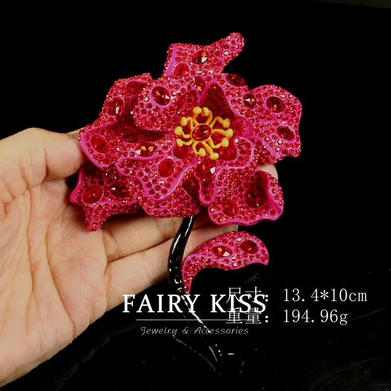 hancraft  brooch earrings red flower design three-dimensional ear clip ear stud majestic corsage luxurious peony brooch