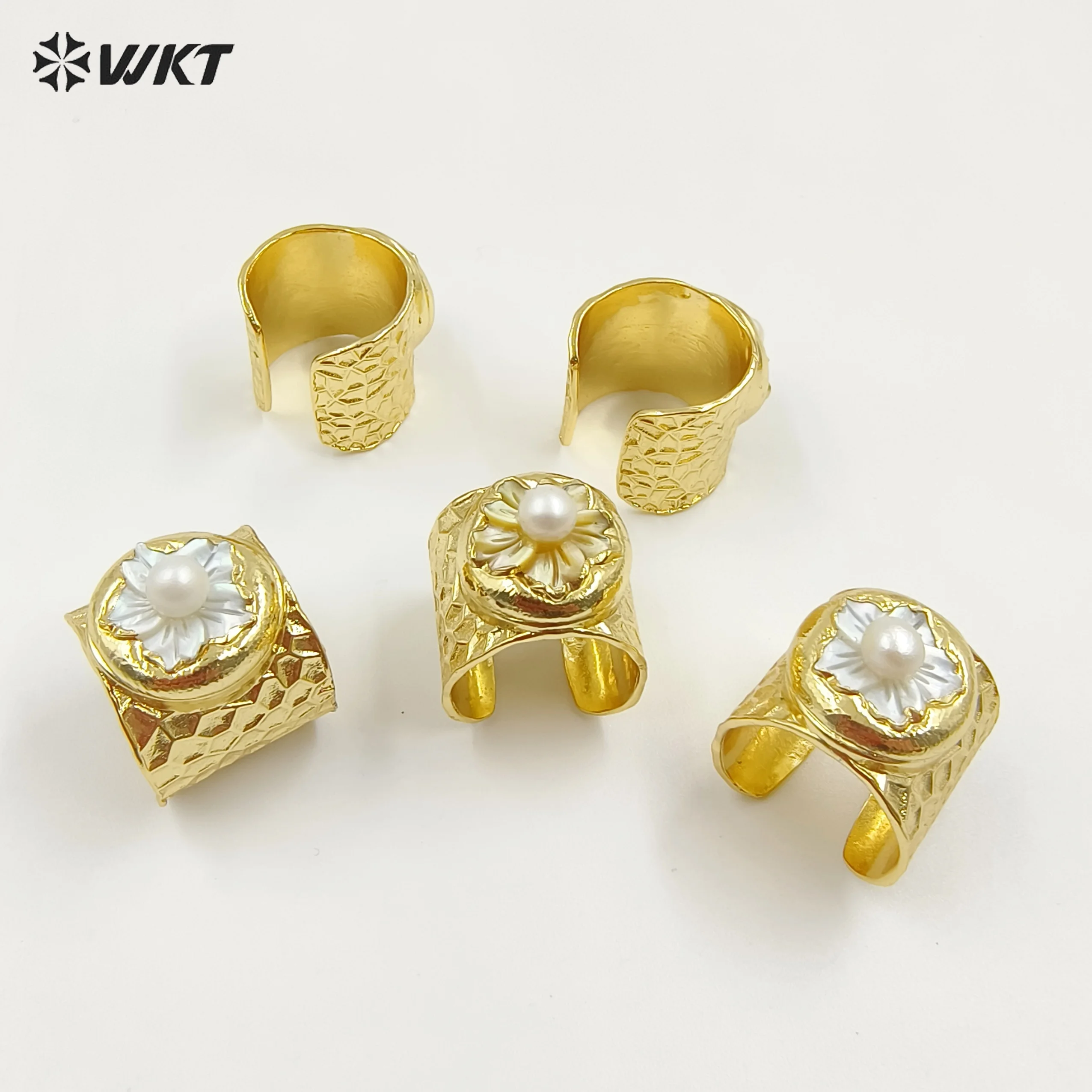 

WT-MPR120 New Arrival Pearl Shell Retro Beautiful Ring With 18k Real Gold Plated For Women Daily Decoration