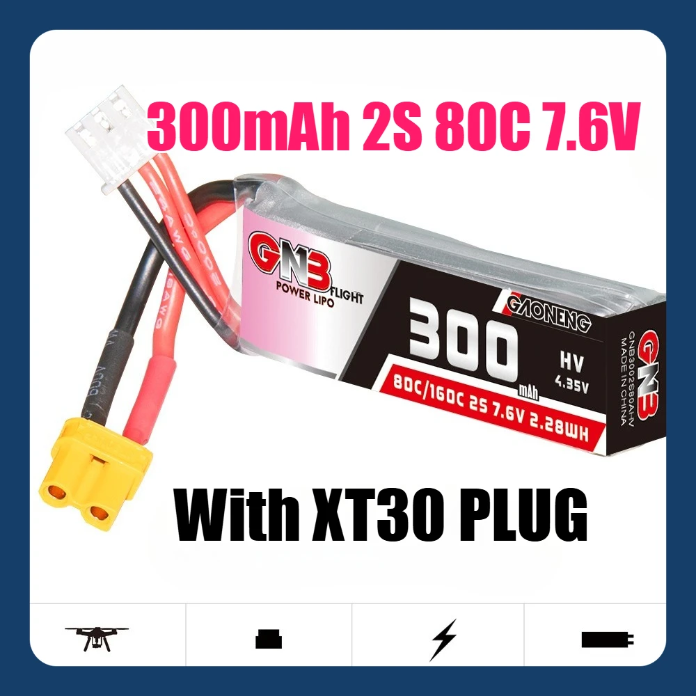 

300mAh 2S 80C 7.6V Lipo Battery with XT30 Plug for HV Electric Toy Model Drone FPV Lithium Battery