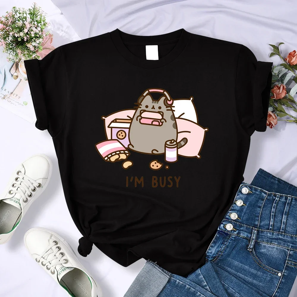Lo siento, estoy ocupado, gato jugando con auriculares, camiseta para mujer, nuevas camisetas, nuevas camisetas de calle, ropa de calle Harajuku de manga de verano