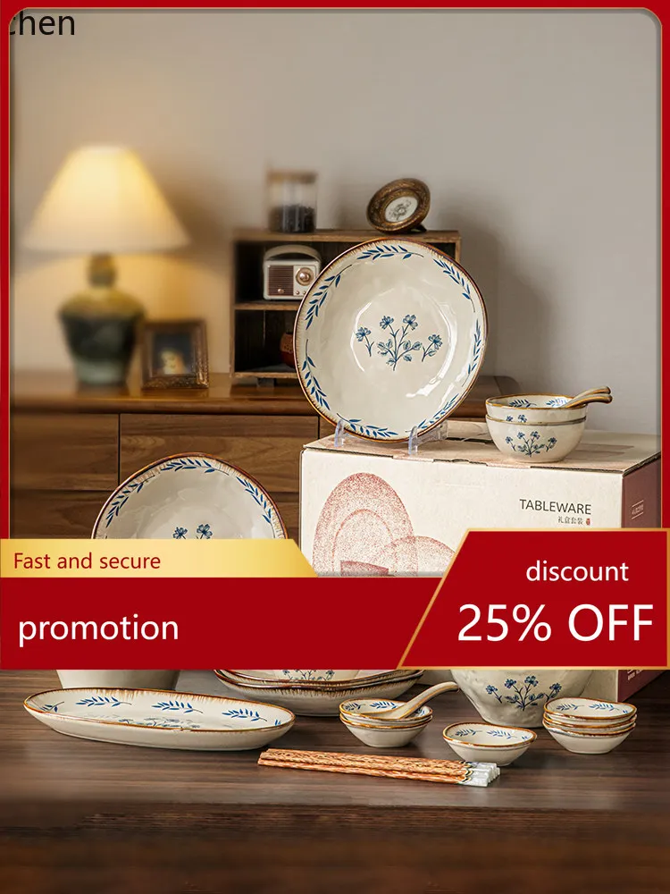 

YFY retro high-end bowl and plate set for 2 people ceramic bowls and dishes for home use