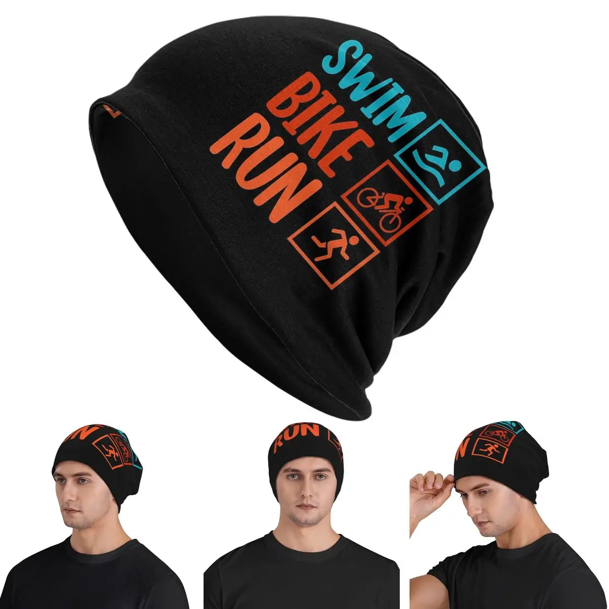 

Триатлон Плавание Велоспорт Бег (4) Skullies Шапки Шапки Теплые осенне-зимние уличные шапки Вязаные шапки для взрослых унисекс